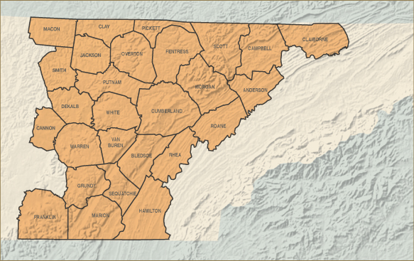 Cumberland Plateau county map